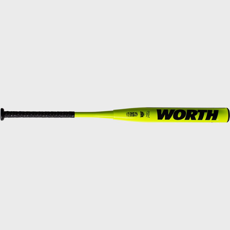A yellow Mach XXL USSSA bat with a black Worth logo on the barrel - SKU: WM21MU image number null